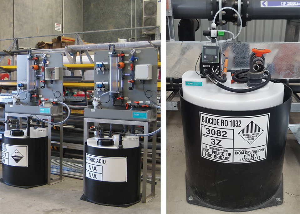 The image shows the IXOM WTS Chemical Drum Storage & Dosing System