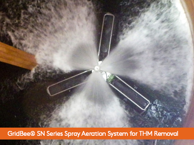 GridBee® SN Series THM Removal Spray Aeration in a distribution tank