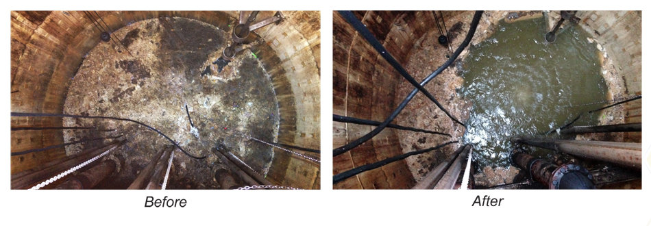 image before GridBee® AP500 wet well mixing and after