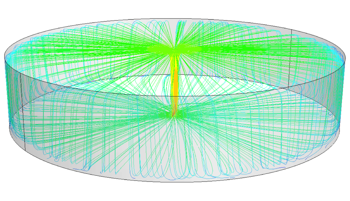 image showing CFD modeling of a GridBee® GS Series Mixer in a municipal water storage tank