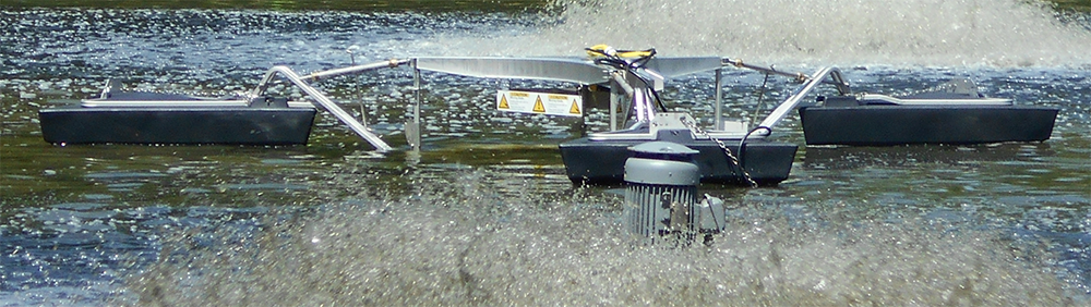 floating wastewater mixer from Medora corporation in an aerated wastewater pond