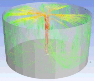 GS Series Potable Tank Mixer flow demonstration animation gif for a cylindrical reservoir