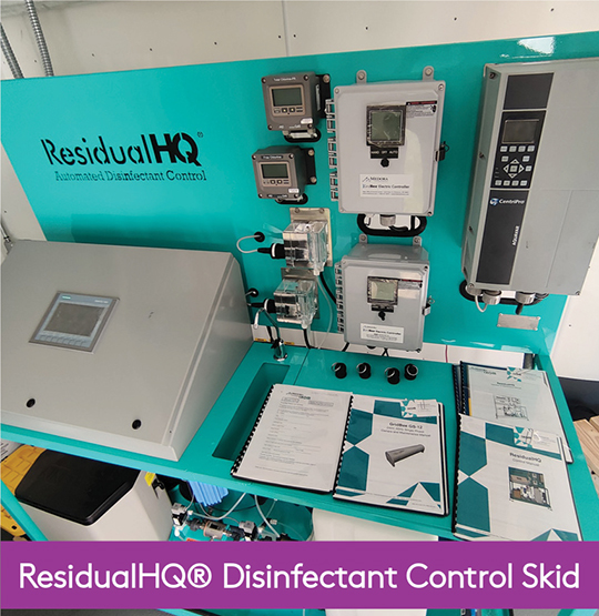 ResidualHQ® Automated Disinfectant Control System Skid image showing the ResidualHQ® Automated Disinfectant Control System Skid
