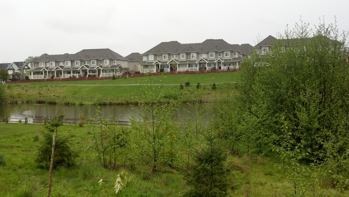 stormwater retention basin near apartments